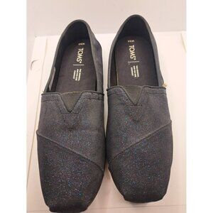 TOMS Black Glitter Classic Slip On Shoes Suede Square Toe Flats Women's Size 8.5